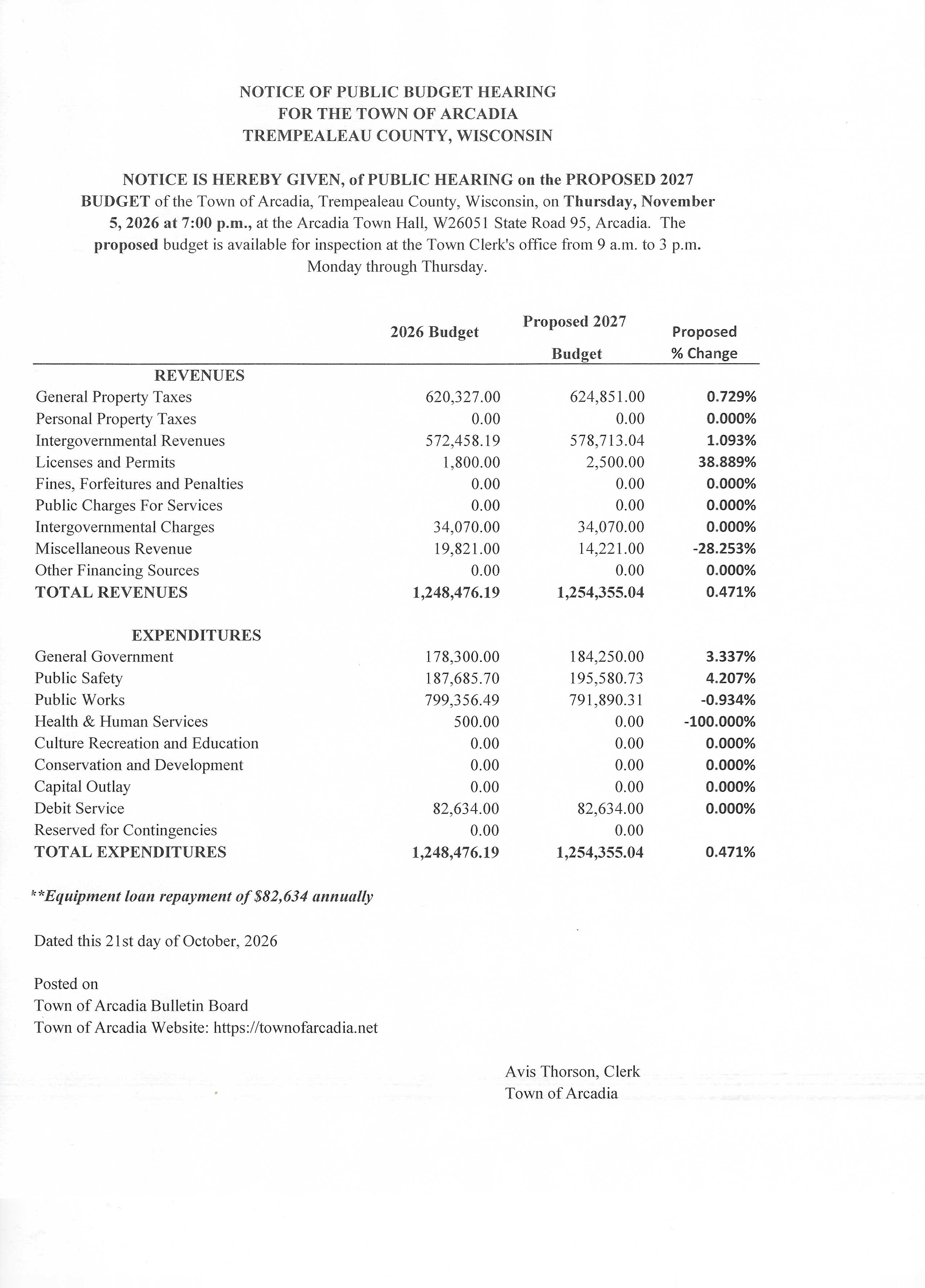 Notice Public Hearing 2027 Proposed Budget